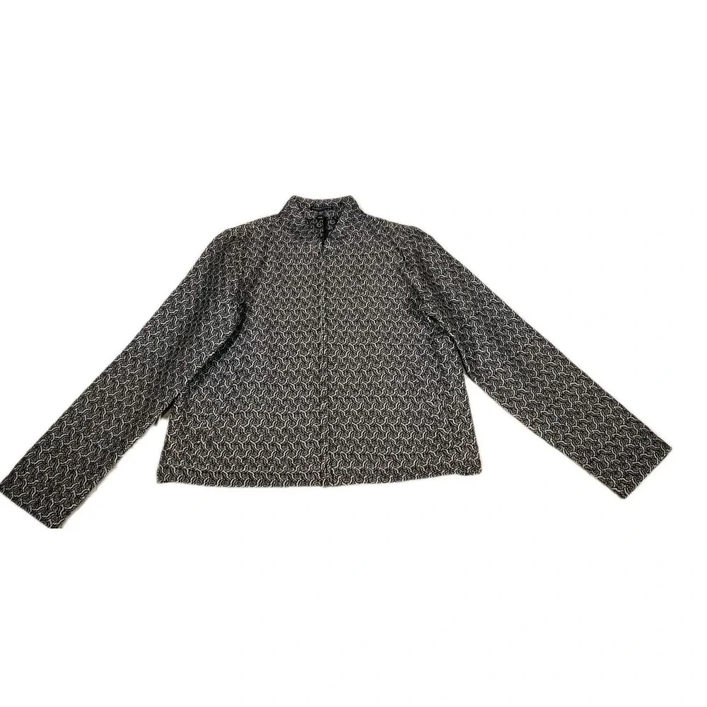 Eileen Fisher Black White cotton jacket Jacquard Full Zip Jacket Petite Small